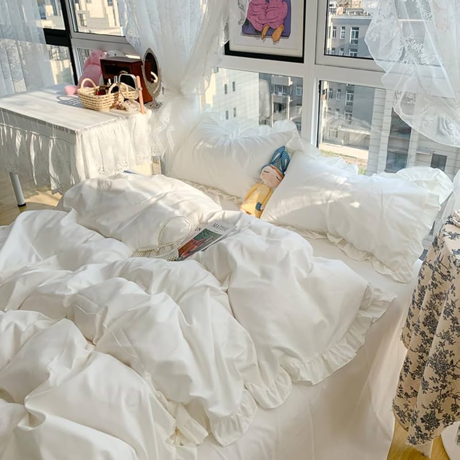 ホワイト フリル付き クイーンカバーセット Amazon｜Nayoroom ホワイトフリル掛け布団カバーセット クイーンサイズ